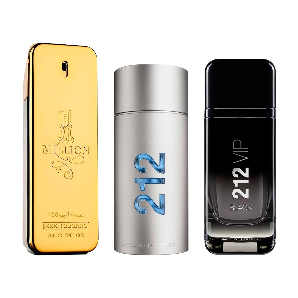 Combo Masculino com 3 Perfumes - 1 Million, 212 MEN e 212 Black